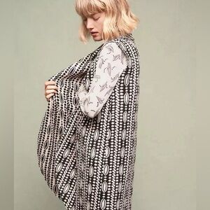 Anthropologie Moth Duster Jacket Wool‎ Blend Geometric Wool Blend Size XS Draped